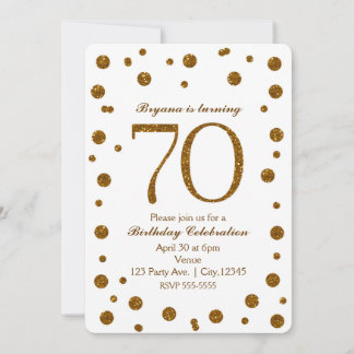 White & Gold Glitzer Dots 70. 70 Geburtstagsparty Einladung