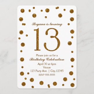 White & Gold Glitzer Dots Sweet 13 Geburtstagspart Einladung