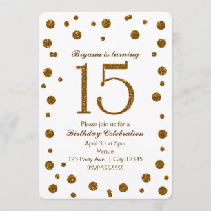White & Gold Glitzer Dots Sweet 15 Geburtstagspart Einladung