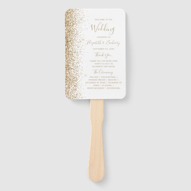 White Gold Glitzer Edge Hochzeitsprogramm Fächer (Vorderseite)