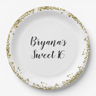 White Gold Glitzer Glam Edge Sweet 16 Custom Party Pappteller