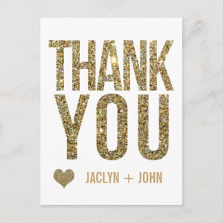 White & Gold Glitzer Hochzeit Vielen Dank Postcard Postkarte