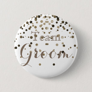 White Gold Glitzer Imitate Foil Wedding Team Groom Button