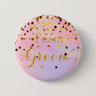 White Gold Glitzer Imitate Foil Wedding Team Groom Button