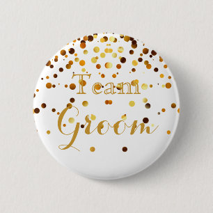 White Gold Glitzer Imitate Foil Wedding Team Groom Button