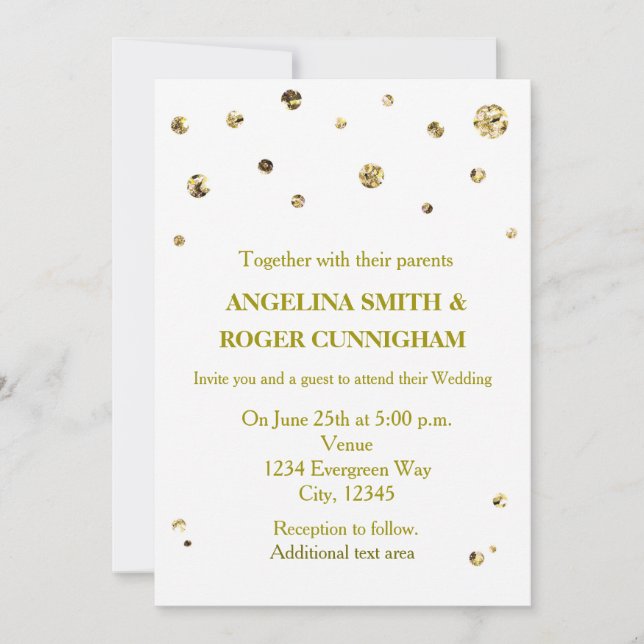 White & Gold Glitzer Moderne Dot Wedding Einladung (Vorderseite)