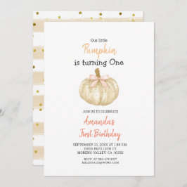 WHITE Gold Glitzer Pumpkin 1. Geburtstag Einladung