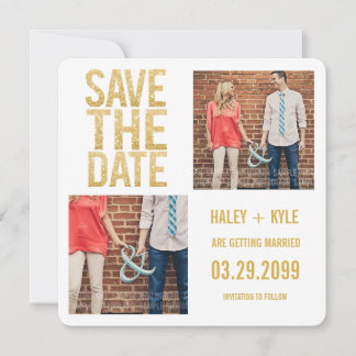 White Gold Glitzer Save the Date Fotokarten