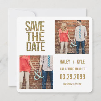 White & Gold Glitzer Save the Date Fotokarten Einladung