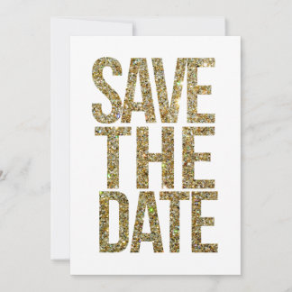 White & Gold Glitzer Save the Date Typografie