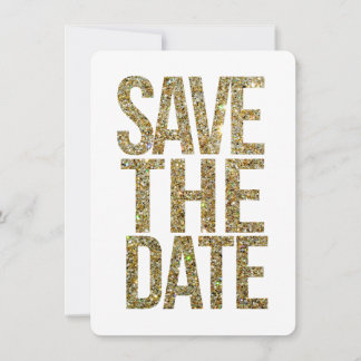 White & Gold Glitzer Save the Date Typografie Einladung