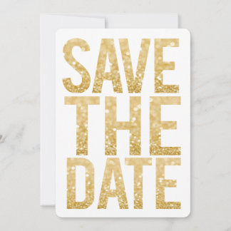 White & Gold Glitzer Save the Date Typografie Einladung