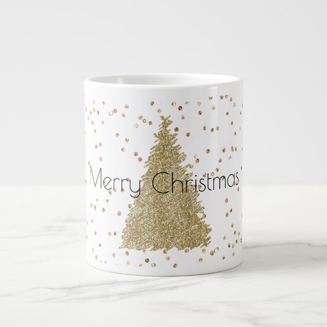 White Gold Glitzer Sparkle Weihnachtsbaum Jumbo-Tasse (Vorderseite)