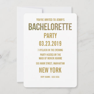 White Gold Glitzer Typografie Bachelorette Einladu Einladung