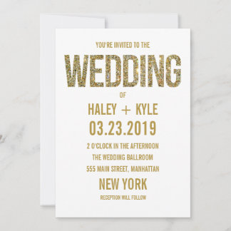 White & Gold Glitzer Typografie Hochzeitseinladung Einladung