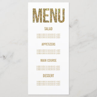 White & Gold Glitzer Typografy Wedding Menu Cards Menükarte