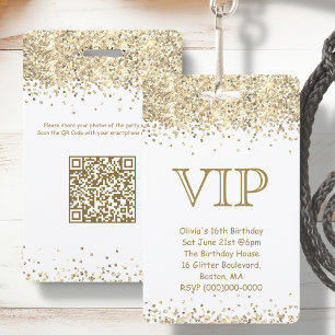 White & Gold Glitzer   VIP Einladung zum Geburtsta Ausweis