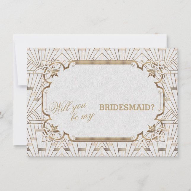 White Gold Great Gatsby Art Dec Wedding Bridesmaid Einladung (Vorderseite)