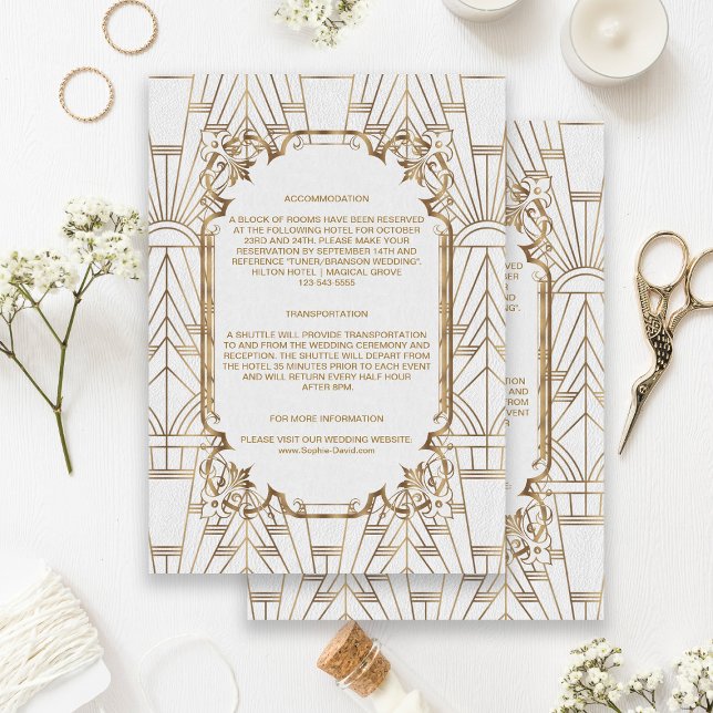 White Gold Great Gatsby Art Deco Hochzeit Details Begleitkarte (Von Creator hochgeladen)