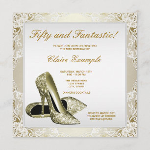 White Gold High Heels Frauen 50. Geburtstag Einladung