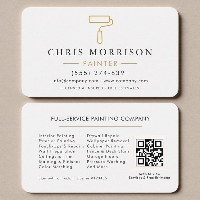 White & Gold Home Painter Business Card Visitenkarte (Von Creator hochgeladen)