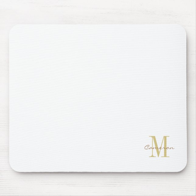 White Gold Initial und Name Personalisiert Mousepad (Vorne)