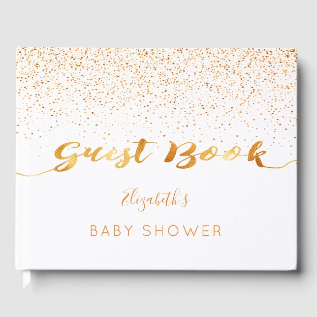 White gold Konfetti Sprinkle Baby Showgirl Gästebuch (Vorderseite)