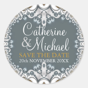 White Gold Lace Hochzeitsankündigung Runder Aufkleber