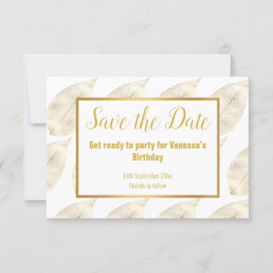 WHITE GOLD LEAF ELEGANT SAVE THE DATE RSVP KARTE