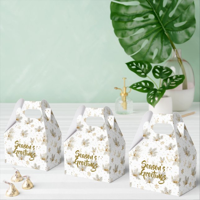 White Gold Leaves & Snowflakes Pattern Geschenkschachtel (Zahlreiche)