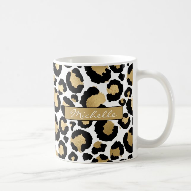 White & Gold Leopard Personalisierte Kaffee-Tasse Kaffeetasse (Rechts)