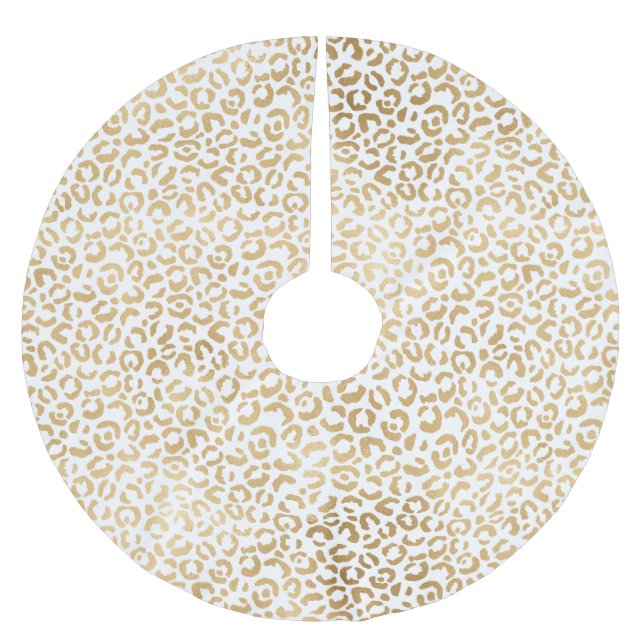 White Gold Leopard Print Polyester Weihnachtsbaumdecke (Vorderseite)
