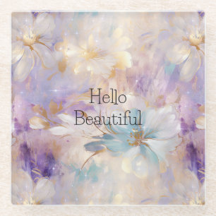 White Gold Lila Blue Floral Glasuntersetzer