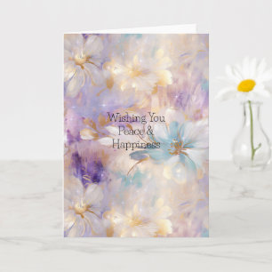 White Gold Lila Blue Floral Karte