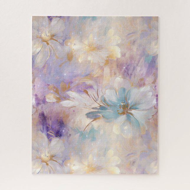 White Gold Lila Blue Floral Puzzle (Vertikal)