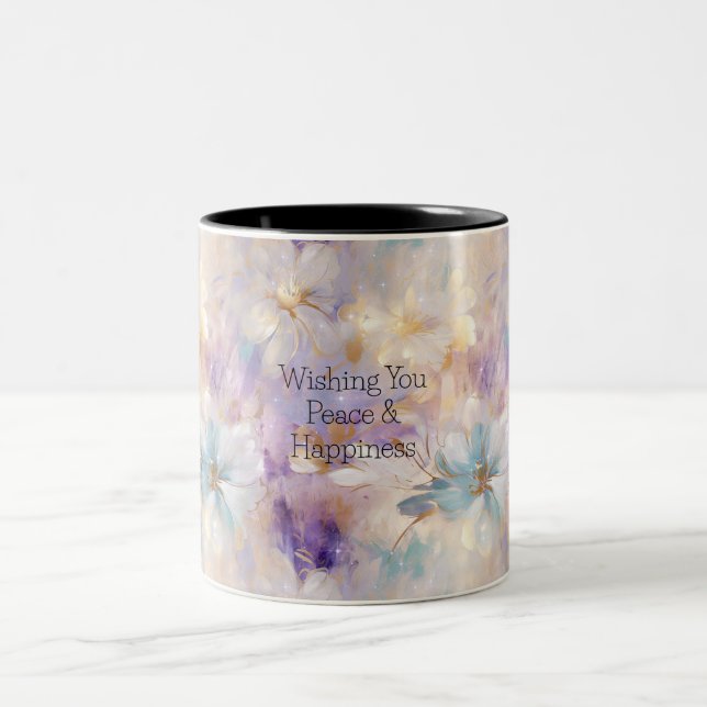 White Gold Lila Blue Floral Zweifarbige Tasse (Mittel)