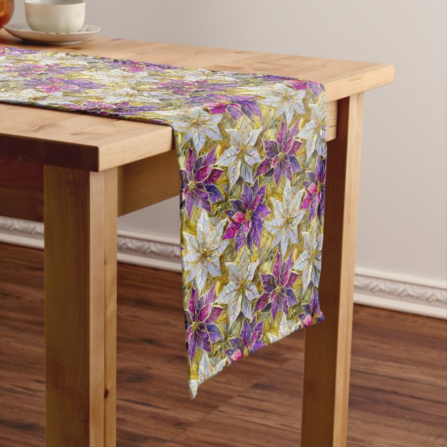 White Gold Lila Pink Christmas Poinsettias Mittelgroßer Tischläufer (Beispiel)