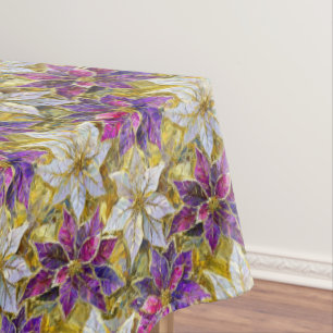 White Gold Lila Pink Christmas Poinsettias Tischdecke