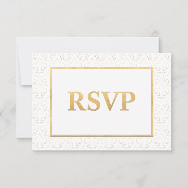 White & Gold Lilie Wedding RSVP Card (Vorderseite)