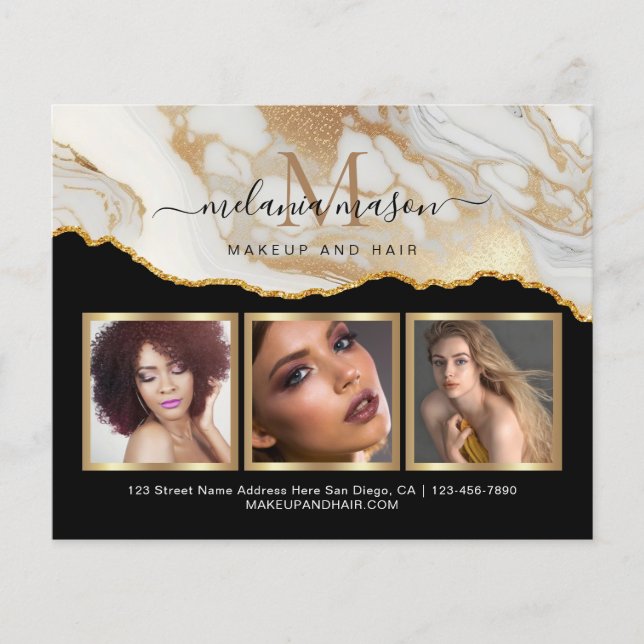 White Gold Marmor Agate Makeup Artist Foto Flyer (Vorne)