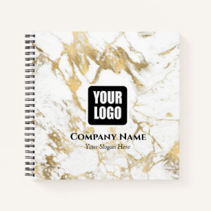 White & Gold Marmor, Logo, Bus.Name Website Promo Notizbuch