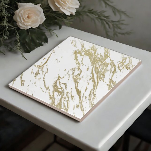 White & Gold Marmor Luxe Keramik Tiles Fliese (Von Creator hochgeladen)