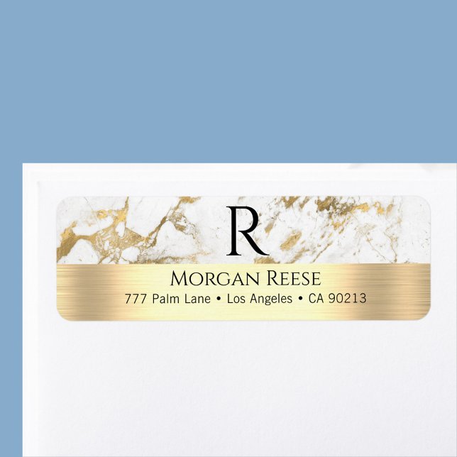 White & Gold-Marmor, Name & Monogram-Adresse (Von Creator hochgeladen)