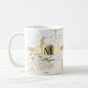 White & Gold-Marmor, Script-Name und Monogramm Kaffeetasse