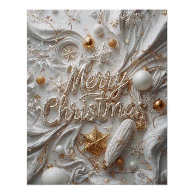 White & Gold “Merry Christmas” Poster (Vorderseite)