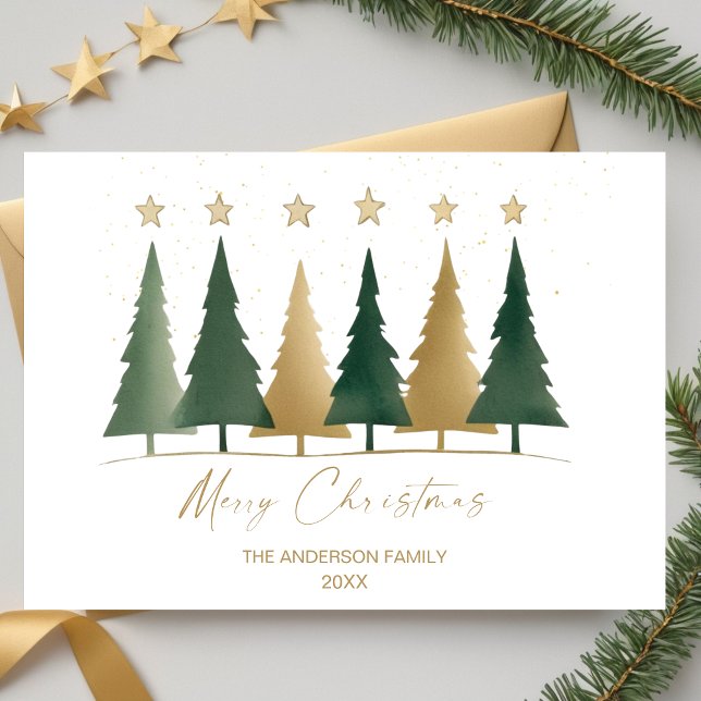 White & Gold Minimalistisch Moderne Weihnachtsbäum Einladung (White & Gold Minimalist Modern Christmas Trees Invitation)