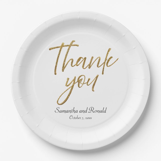 White & Gold Minimalistisch Vielen Dank für Ihre H Pappteller (Vorderseite)