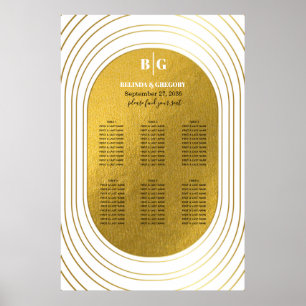 White & Gold Modern Arch Wedding Chart Poster