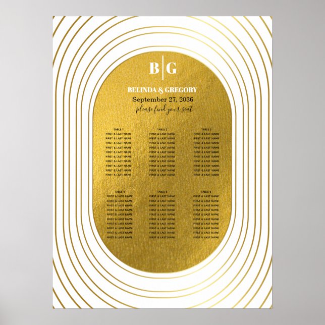 White & Gold Modern Arch Wedding Chart Poster (Vorne)