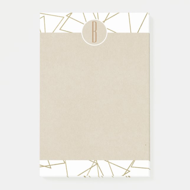 White Gold Modern Geometric Rustic Monogram Post-it Klebezettel (Vorderseite)